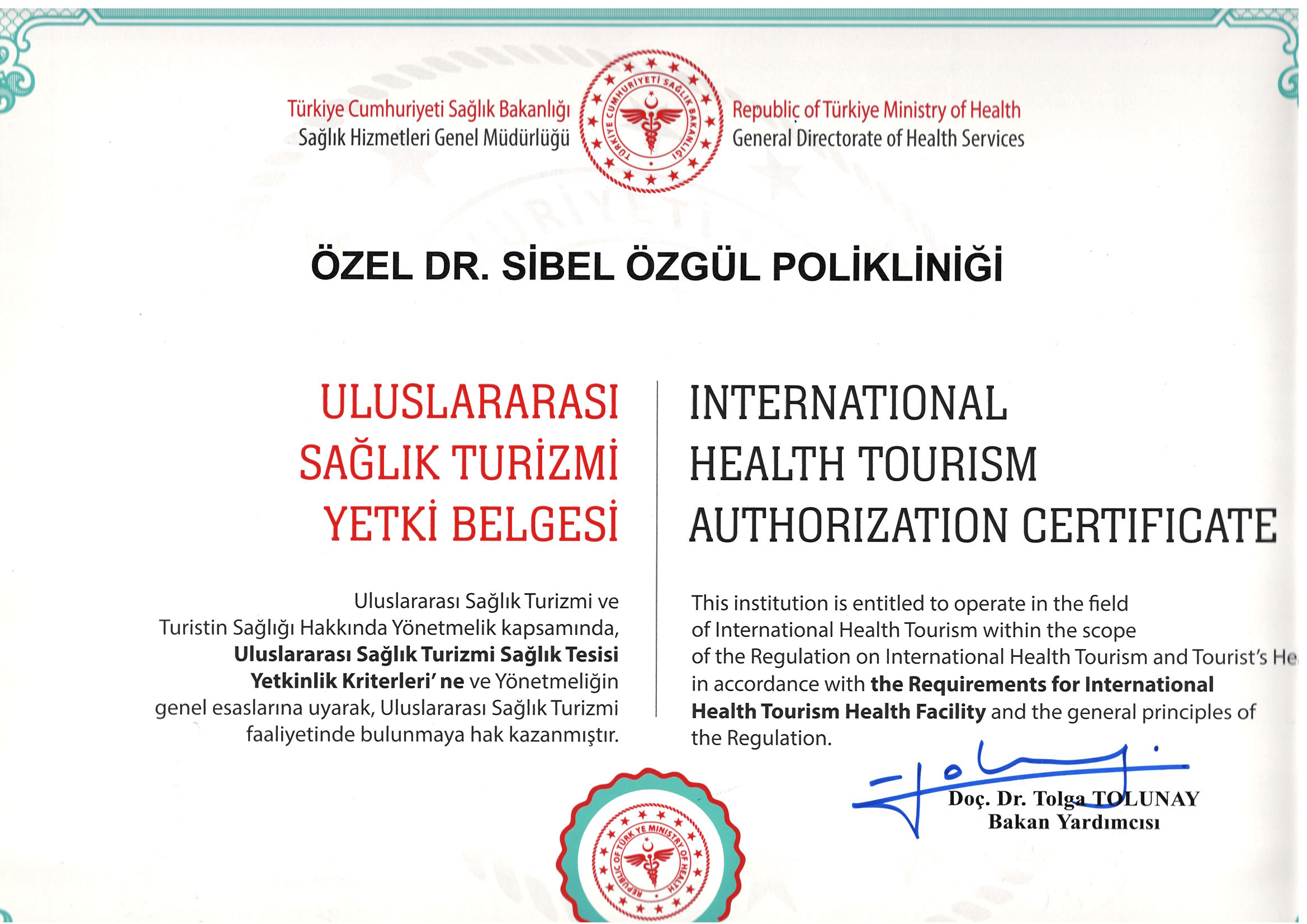 Sağlık Turizmi Yetki Belgesi
